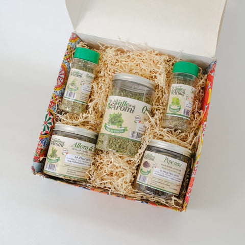 Box aromi misti di Sicilia - Salvia, Rosmarino, Origano, Alloro e Pepe nero